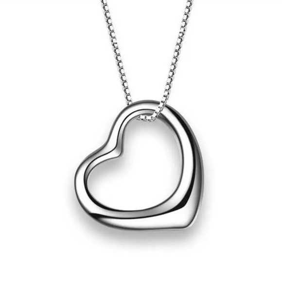 Open Heart Sterling Silver Chain Necklace - Picture 2 of 10